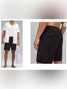 lululemon athletica Gray Swim Board Shorts lace-up waist. Review flaw in pics